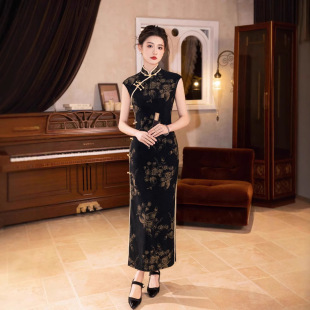 Jun Qian Zi Black Retro Republic of China Style 2025 Spring New Crescent Sleeve Cheongsam New Chinese Style Improved Daily Wear
