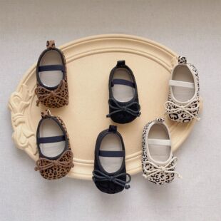 Baby Shoes Spring & Fall New Korean Style Soft-Soled Front Shoes Baby Indoor Elastic Anti-Slip Anti-Falling Leopard Print Bow
