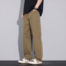尚谷男装 美式潮牌复古纯棉咖色休闲牛仔裤新款男潮流宽松直筒裤