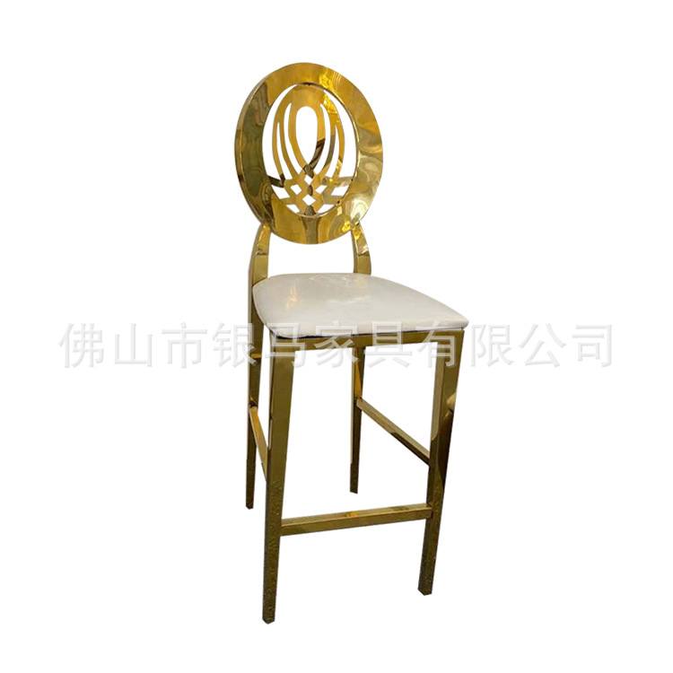 Fábrica al por mayor Hotel banquete boda comedor silla boda galvanoplastia Silla de acero inoxidable Bolsa De Oro suave Silla de comedor de cuero