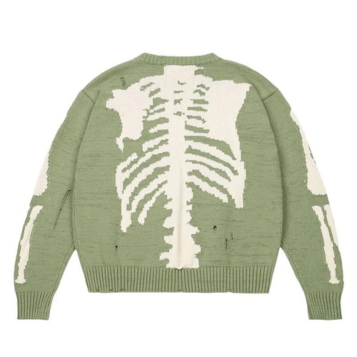 Relaxed Skeleton Print Men's Sweater Women's High-Quality Personality Streetwear Hole Vintage Knit Sweater