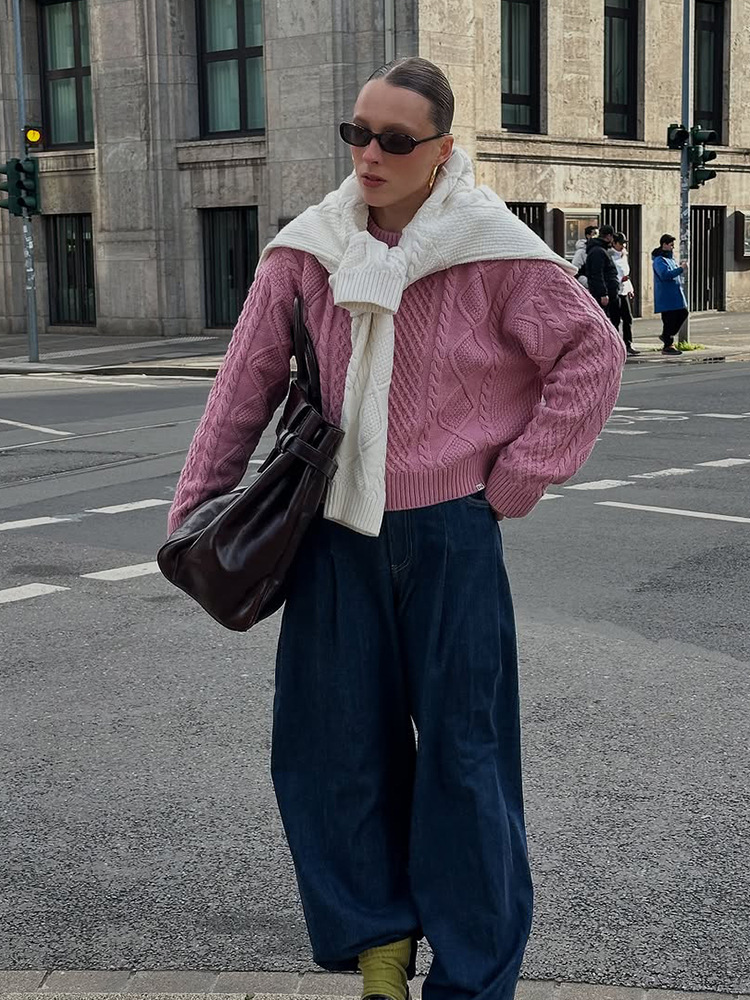 Suéter de manga larga de cuello redondo de color sólido 2025, otoño y invierno, nuevo estilo europeo y americano, abrigo casual transfronterizo, suéter de chaqueta suelta image 4