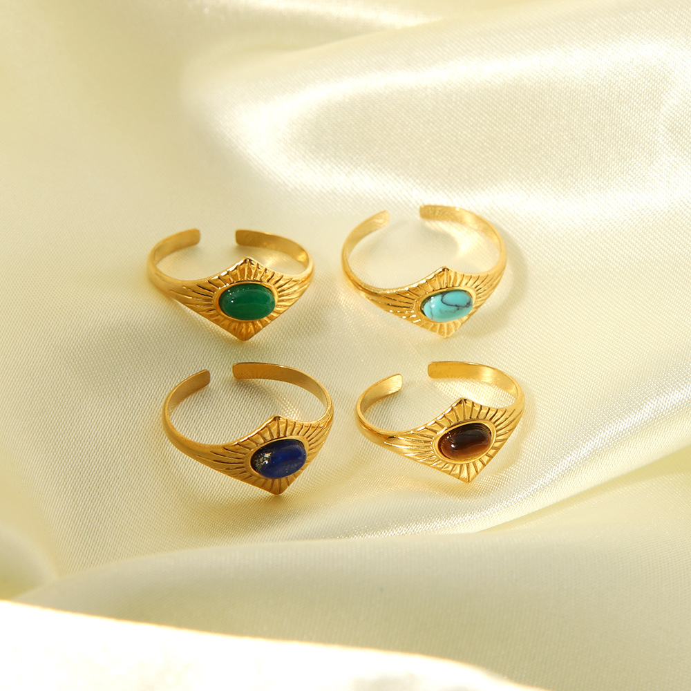 4g Weight 0.03µm-0.05µm Gold Plating Thickness PVD Coated Gold Plating Process 18K Gold Plated Plating Material December Birthstone Turquoise Inlay Material Open Rings Classification PVD Coated Real Gold Plated 18K Gold Rhombus 304 Stainless Steel Modern Style Waterproof Non Tarnish Open Rings