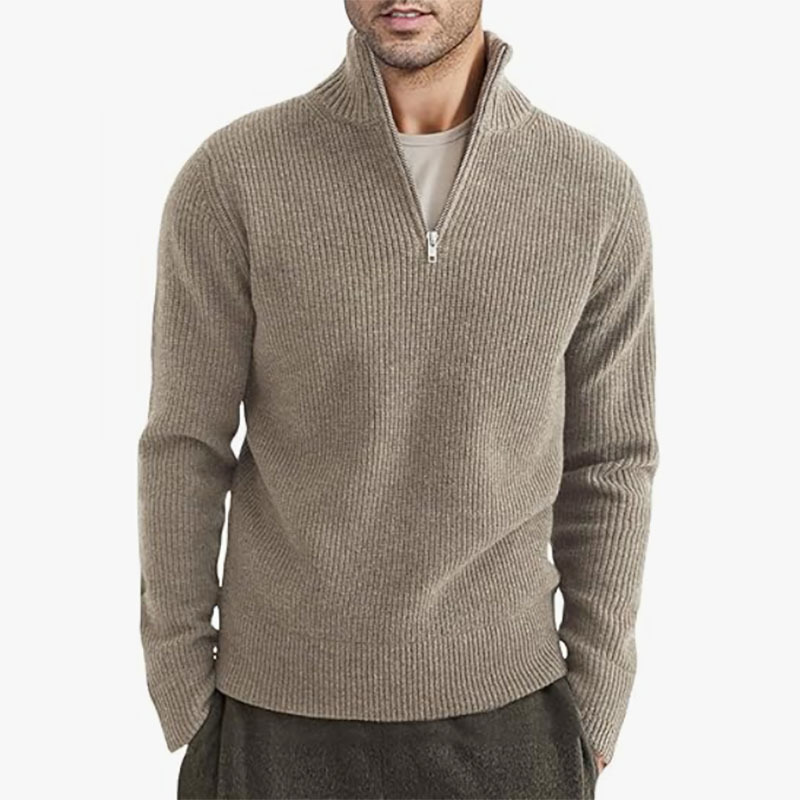 Cross-Border European and American Men's New Thickened Half-High Zipper Collar Cotton Warm Winter Sweater Knitwear Coat