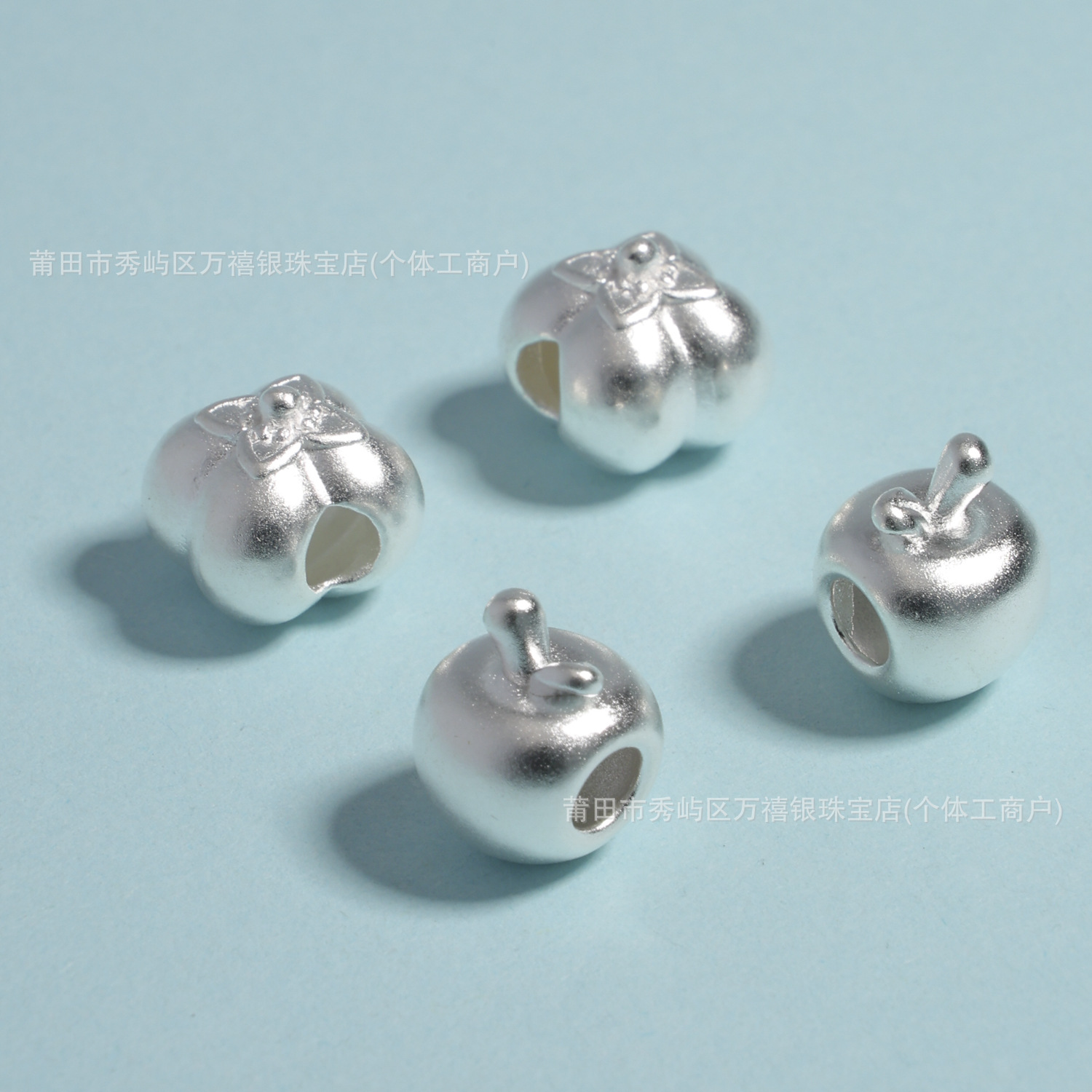 新品上架999足银苹果柿子3D硬银大孔隔珠手串水晶手链串珠配件