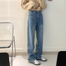 2024秋季新款复古韩版直筒牛仔裤女高腰宽松阔腿垂感百搭