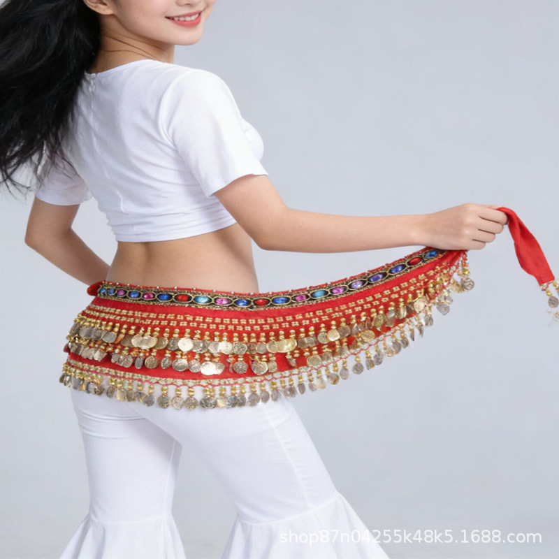 New Belly Dance Practice Waist Chain Indian Dance Performance Fitness Colorful Diamond Performance Hip Scarf Waist Scarf Chain