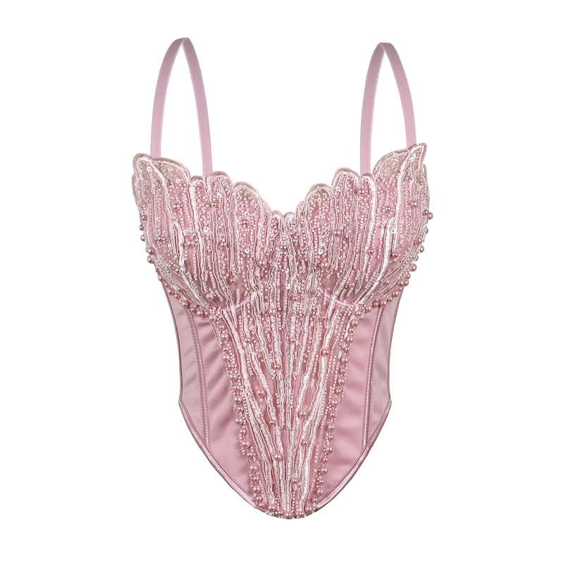 New cross-border handmade floral pearl camisole, sexy backless tube top, European and American style outerwear, boned corset for body shaping New cross-border handmade floral pearl camisole, sexy backless tube top, European and American style outerwear, boned corset for body shaping