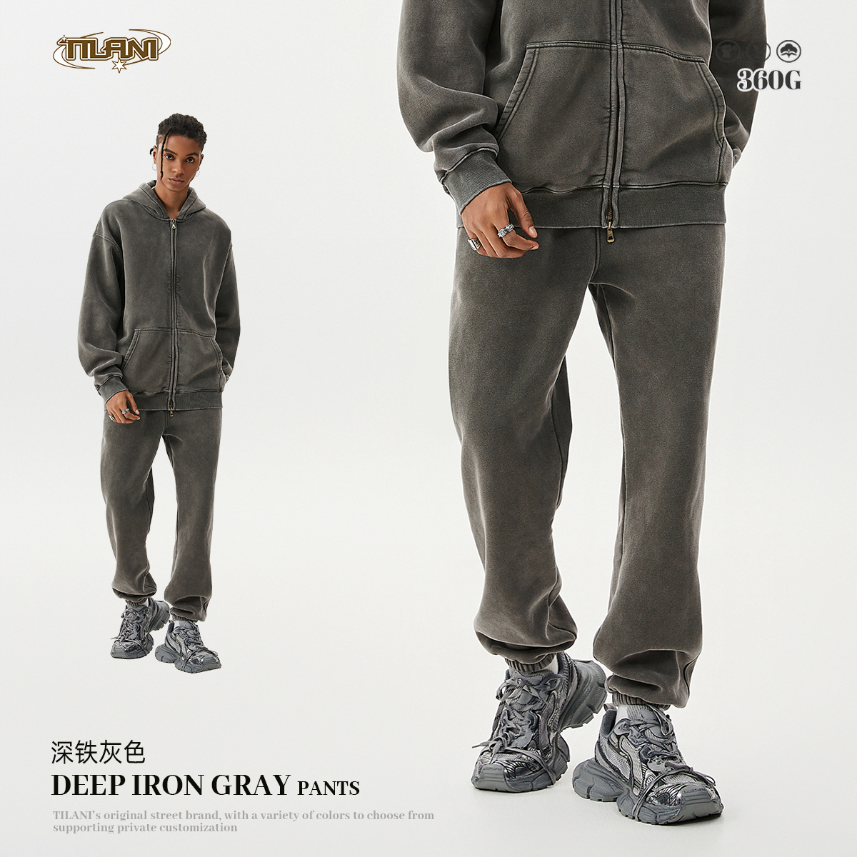 TILANI suéter de los hombres pantalones de chándal traje transfronterizo marca de moda con capucha Otoño e Invierno de lana forrada engrosada conjunto de dos piezas de los hombres