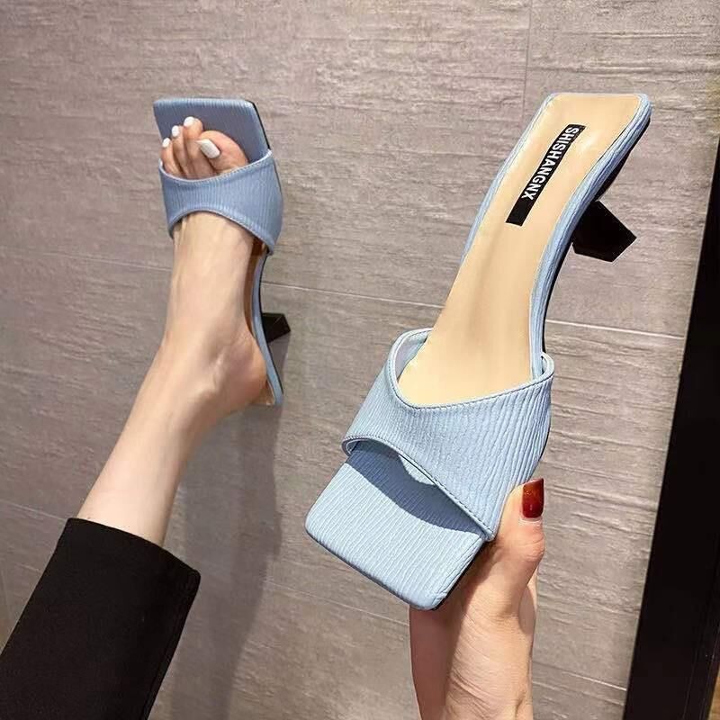 new square head one-word summer wear thick heel open-toe sandals NSZSC57055