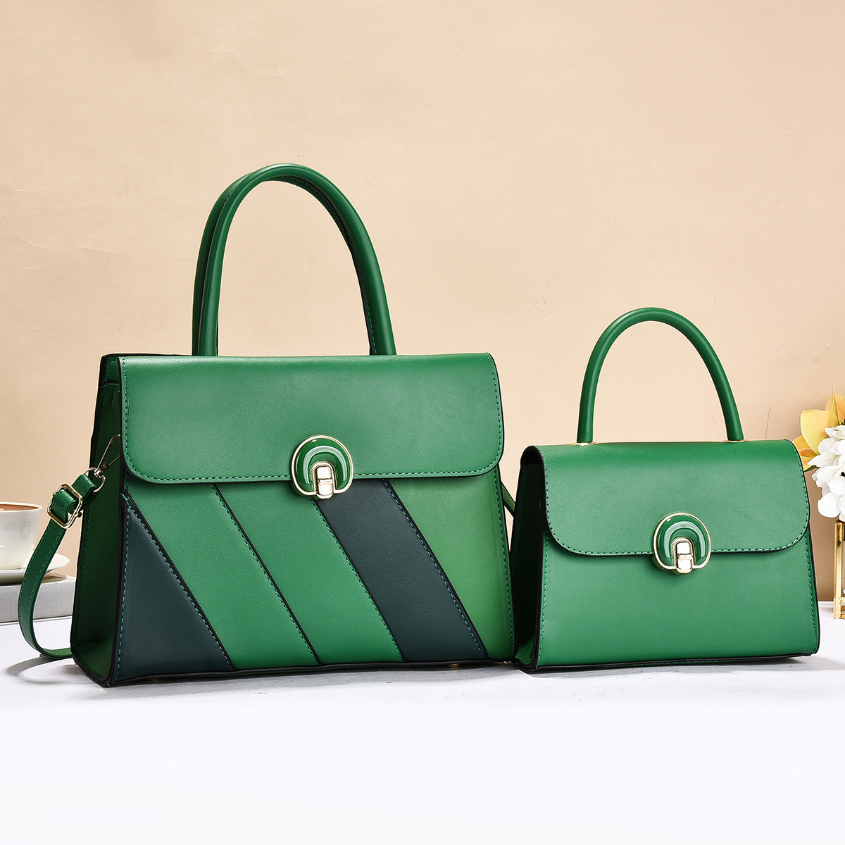 Bolso de dos piezas, bolso de mano a rayas de color contrastante, bolso de hombro casual de moda, bolso de mochila universal, bolsas transfronterizas