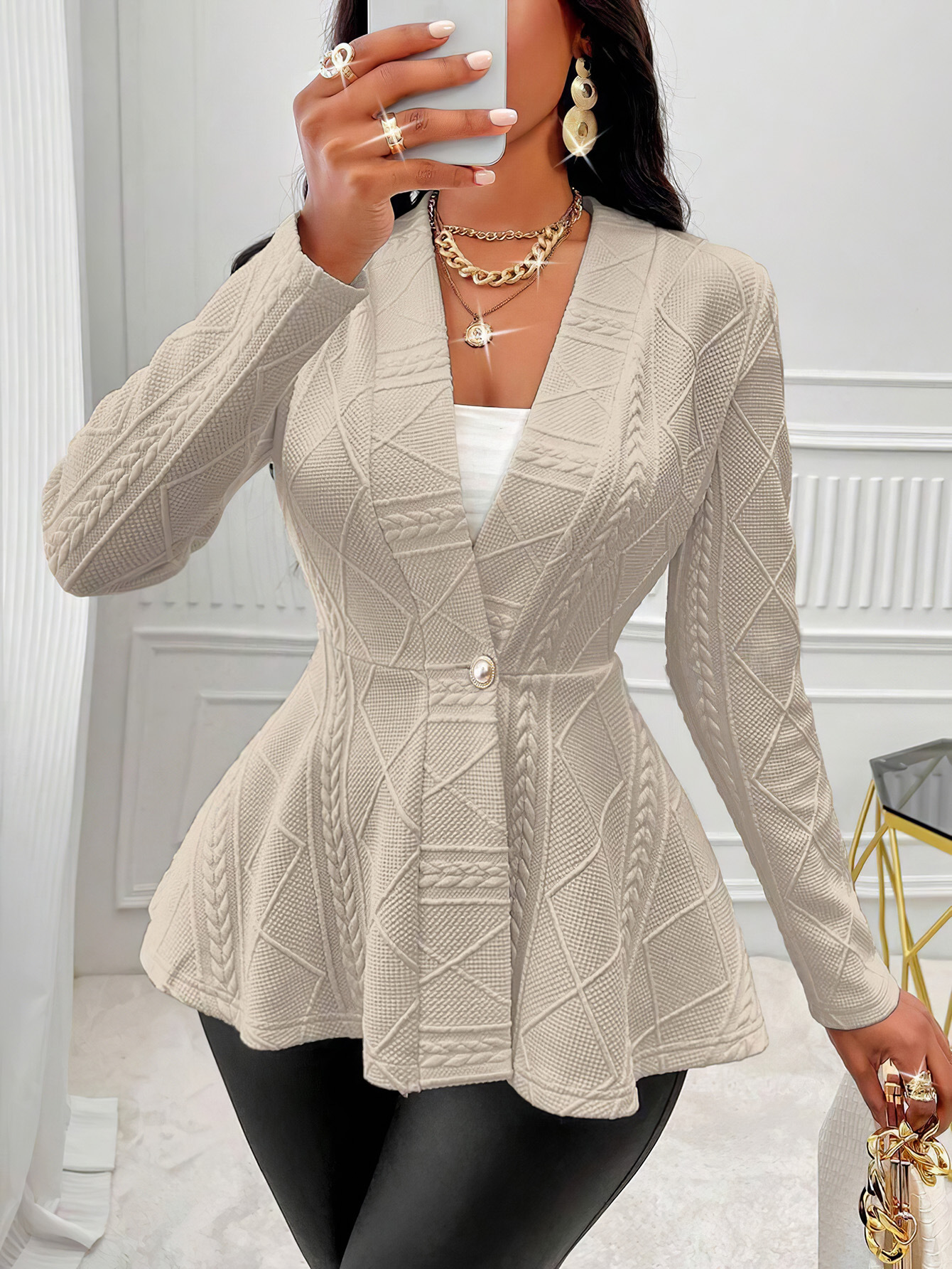 Dames jacquard blazer met een elegante slim fit pasvorm_voghion.com