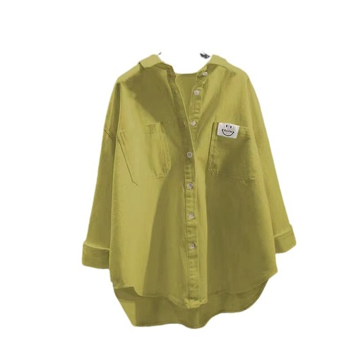 Women's Long-Sleeve Shirt 2025 New Model, Simple Korean Style, Solid Color, Loose Fit, Fashion Double Pockets, Outerwear Cardigan Top