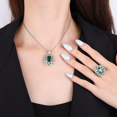 New European and American Copper-Base Gold-Plated Jewelry Set, FeiFang Style with Simulated Colorful Gemstones, Featuring a 10x12 Main Stone