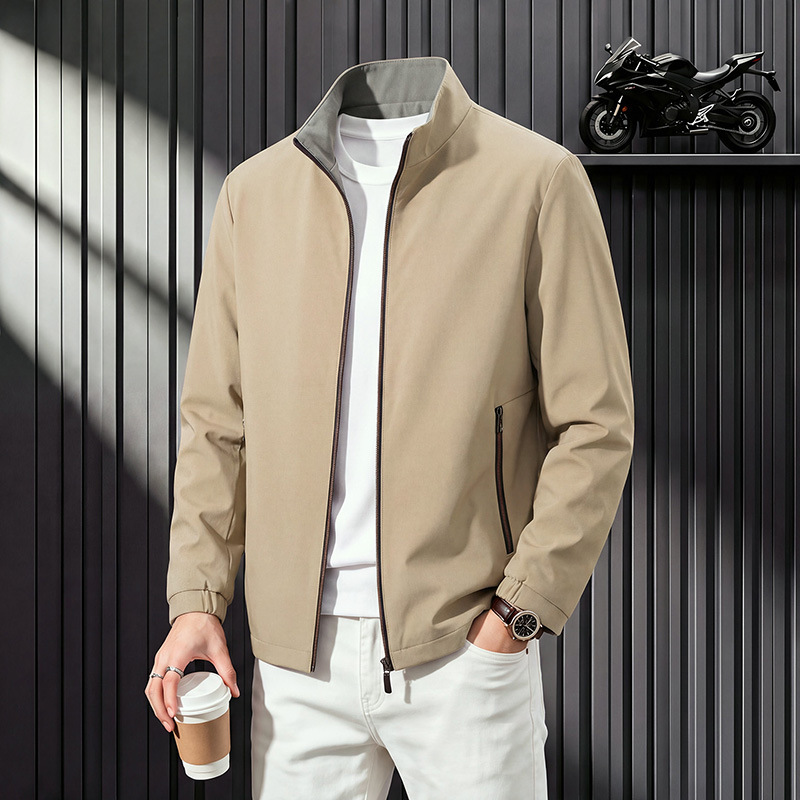 Autumn Business Casual Jacket Double-Sided Regular Fit Men's Stand Collar Versatile Solid Color Zipper Coat Men's New Style Jacket Autumn Business Casual Jacket Double-Sided Regular Fit Men's Stand Collar Versatile Solid Color Zipper Coat Men's New Style Jacket