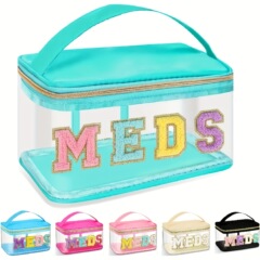 クロスボーダー人気モデル全透明MEDS収納バッグ薬品収納袋携帯手提げ袋アルファベット刺繍洗面バッグ