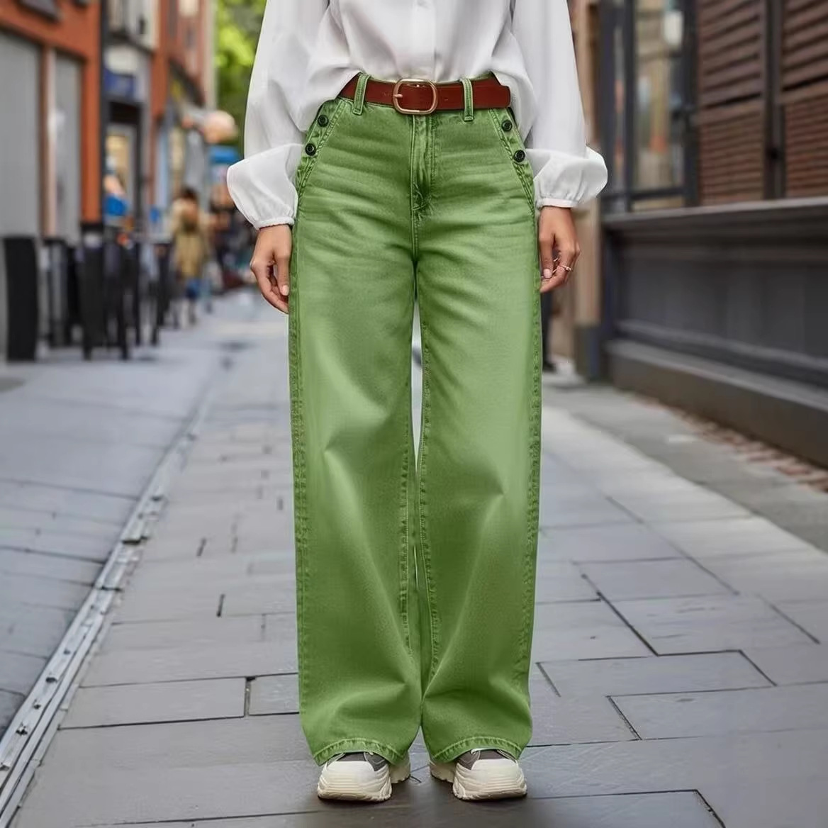 Women's Retro Wide Leg Denim Pants – High-Waisted Loose Fit Casual Jeans For A Vintage Chic Look_voghion.com