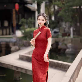 6027红色旗袍2024春夏新款新娘敬酒服订婚礼服新中式改良款连衣裙