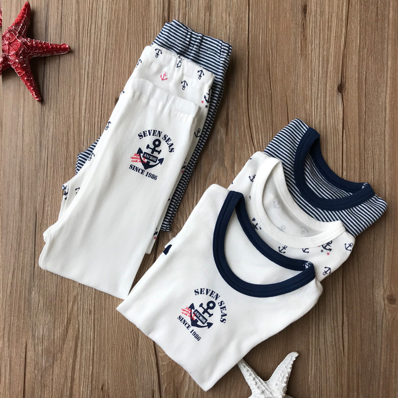Four-Season Base Thin Threaded Classic Navy Anchor Elastic Children's Autumn Long-Sleeve Underwear Four-Season Base Thin Threaded Classic Navy Anchor Elastic Children's Autumn Long-Sleeve Underwear