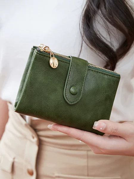 Cross-border Hot-selling New Women's Wallet Simple Multi-functional Three-fold Wallet Buckle Double Zipper Short Coin Purse