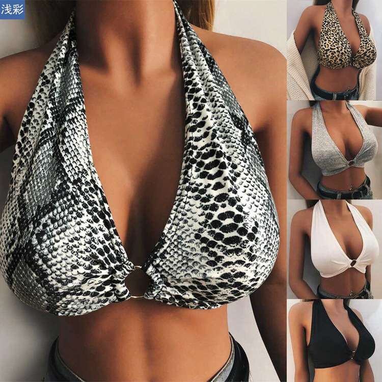 European and American Style Halter Neck Tank Top for Women, Summer Leopard Print Spicy Girl Top, Slim Fit Tie-Up Tube Top, Nightclub Design