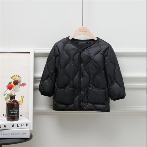Cross-border supply new lightweight down jacket children's clothing collarless solid color short-button style long-sleeved down coat manufacturer