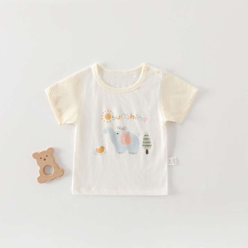Baby Summer Short-Sleeved A-Class Pure Cotton Baby T-Shirt New Printed Top Summer Newborn Clothes Short-Sleeved