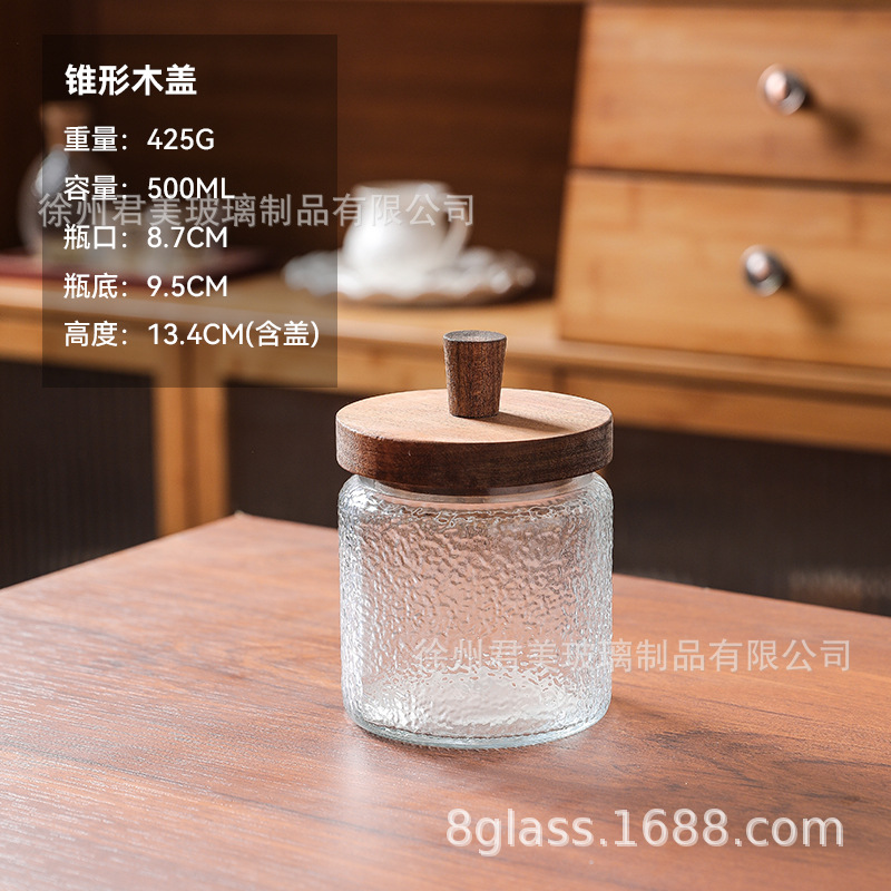 Tanque de almacenamiento de vidrio retro Begonia casera granos naranja frutas secas lata de almacenamiento de té lata de Acacia cubierta de madera mayorista