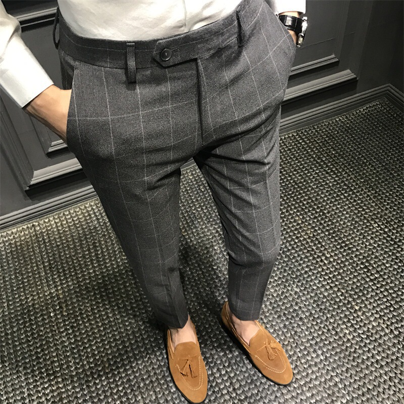 Spring and Autumn Plaid Casual Trousers Men's Slim-fit Korean Men's Leggings British Trousers Men's Trendy Suit Pants Spring and Autumn Plaid Casual Trousers Men's Slim-fit Korean Men's Leggings British Trousers Men's Trendy Suit Pants