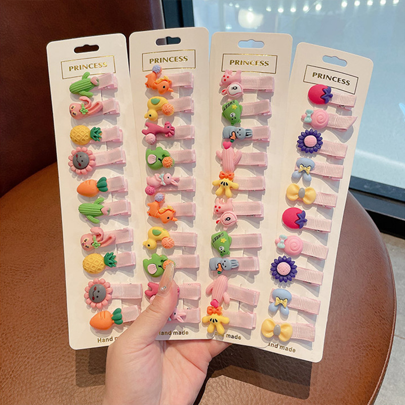 Borde de los niños de dibujos animados cubierto tela pequeña horquilla Linda niña horquilla lado flequillos clip accesorios para el cabello tocado al por mayor