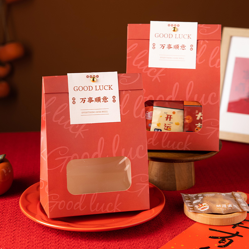 2023 copo de nieve crujiente bolsa de embalaje galleta caja de embalaje de caramelo boda transparente ventana portátil bolsa de papel para hornear al por mayor