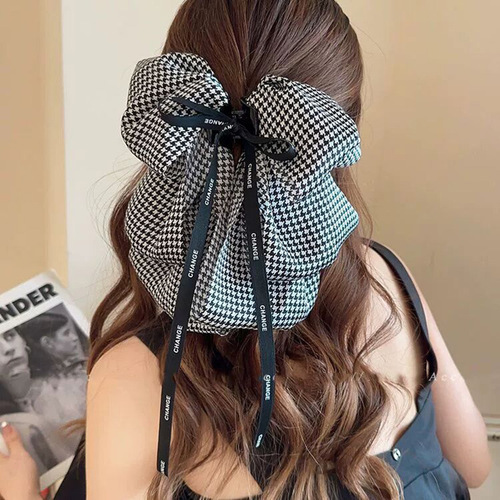 French vintage floral bow ribbon clip elegant and high-end low ponytail hair clip, hair bun at the back of the head hair accessory