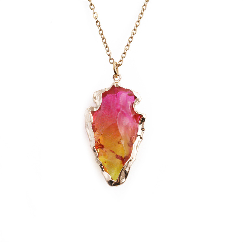 wholesale jewelry multicolor triangle cystal stone pendant stainless steel necklace nihaojewelry