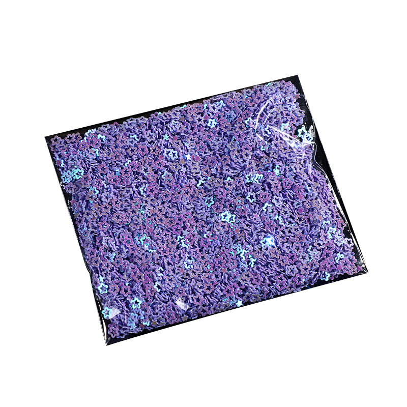 Nueva resistencia a altas temperaturas, brillo en polvo, plata láser, estrella de cinco puntas en forma especial, lentejuelas 1g, accesorios de uñas PET