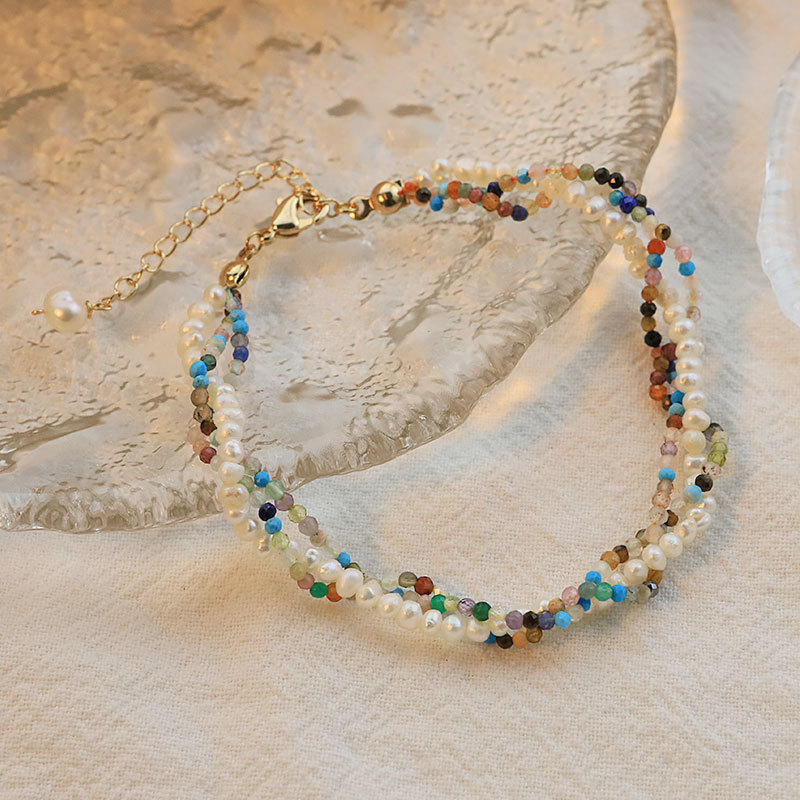 XlentAg pulsera de perlas naturales coreana retro colorido estilo oriental pastoral multicapa pulsera tejida a mano mujer