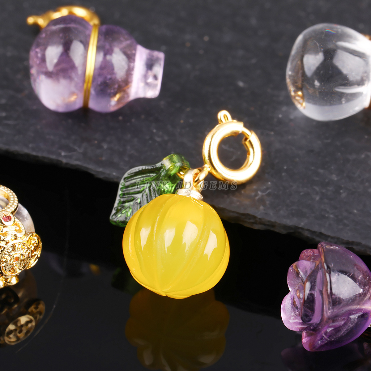 Jingyao Jewelry Natural Crystal Agate Small Drop Carved DIY Jewelry Pendant Handmade Bamboo Accessories
