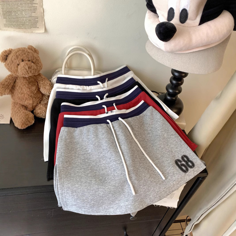 American Style Hot Girl Sports Style Embroidered Split Skirt Women's Summer Drawstring High Waist Two-piece Hip Short Skirt Pants