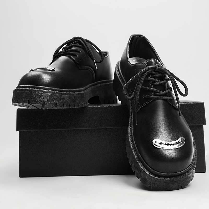 ShoeVault 2024 Nouvelles chaussures pour hommes de style britannique, en cuir, à bout large, décontractées, derbies, basses, à semelle épaisse, rehaussantes._voghion.com