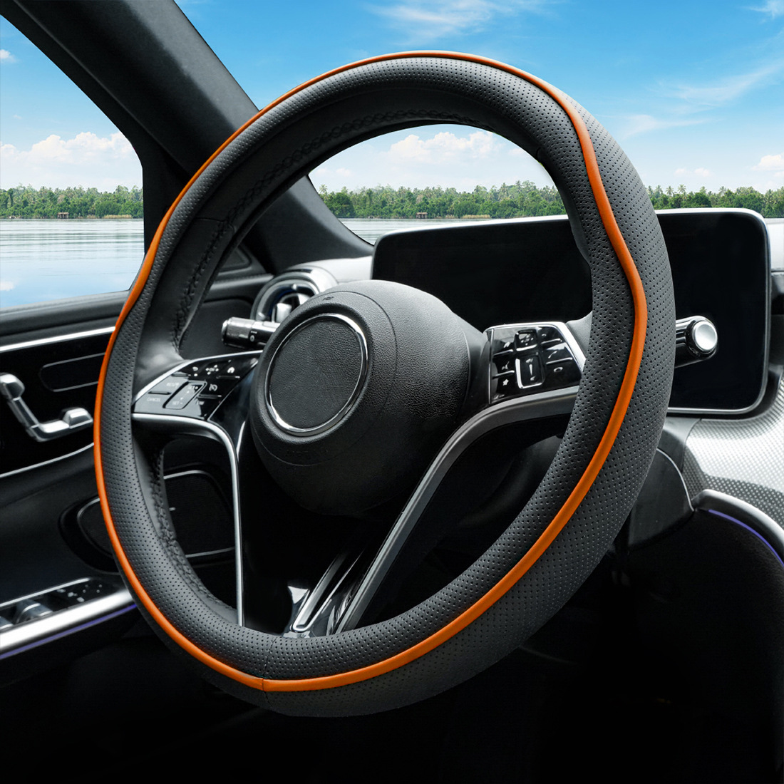 Car Steering Wheel Cover, Nappa Leather, All-Season, Stylish, Wear-Resistant, Cross-Border Hot-Selling Steering Wheel Protector