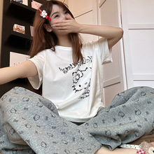 ins少女可爱凯蒂猫短袖睡衣女春夏季2026年新款T恤长裤家居服套装