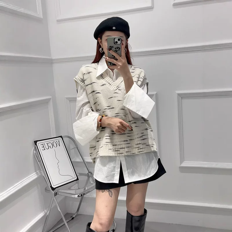 Демисезонный вязаный жилет для отдыха, шерстяной свитер, стиль Chanel, корейский стиль, тренд сезона