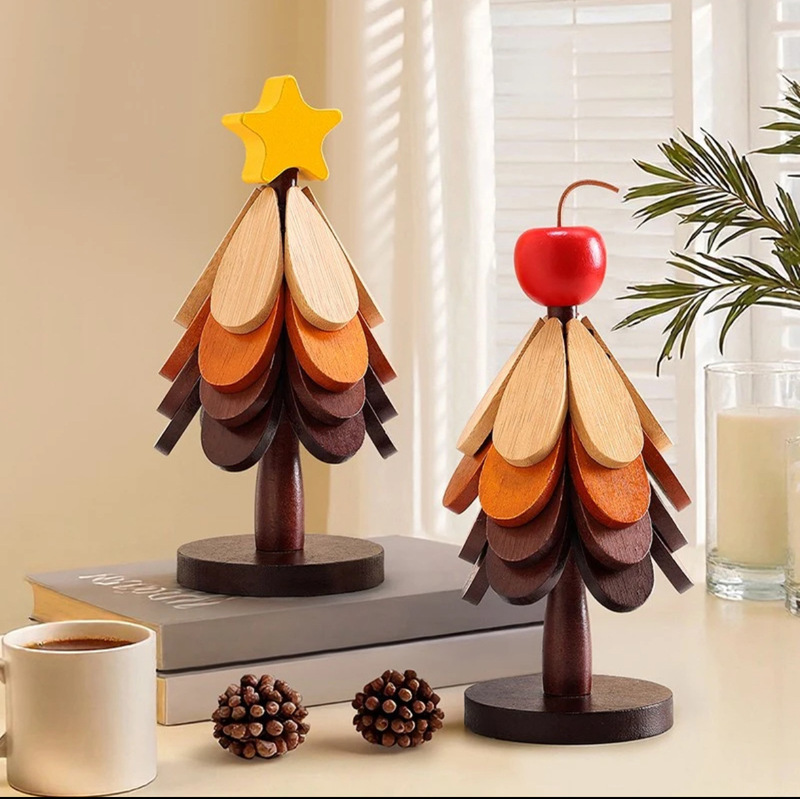 Heat Insulation Pad for Solid Wood Dining Table, Anti-Scalding Household Tree-Shaped Coaster, Bamboo Ornament, Christmas Tree, Casserole Dish, Wholesale