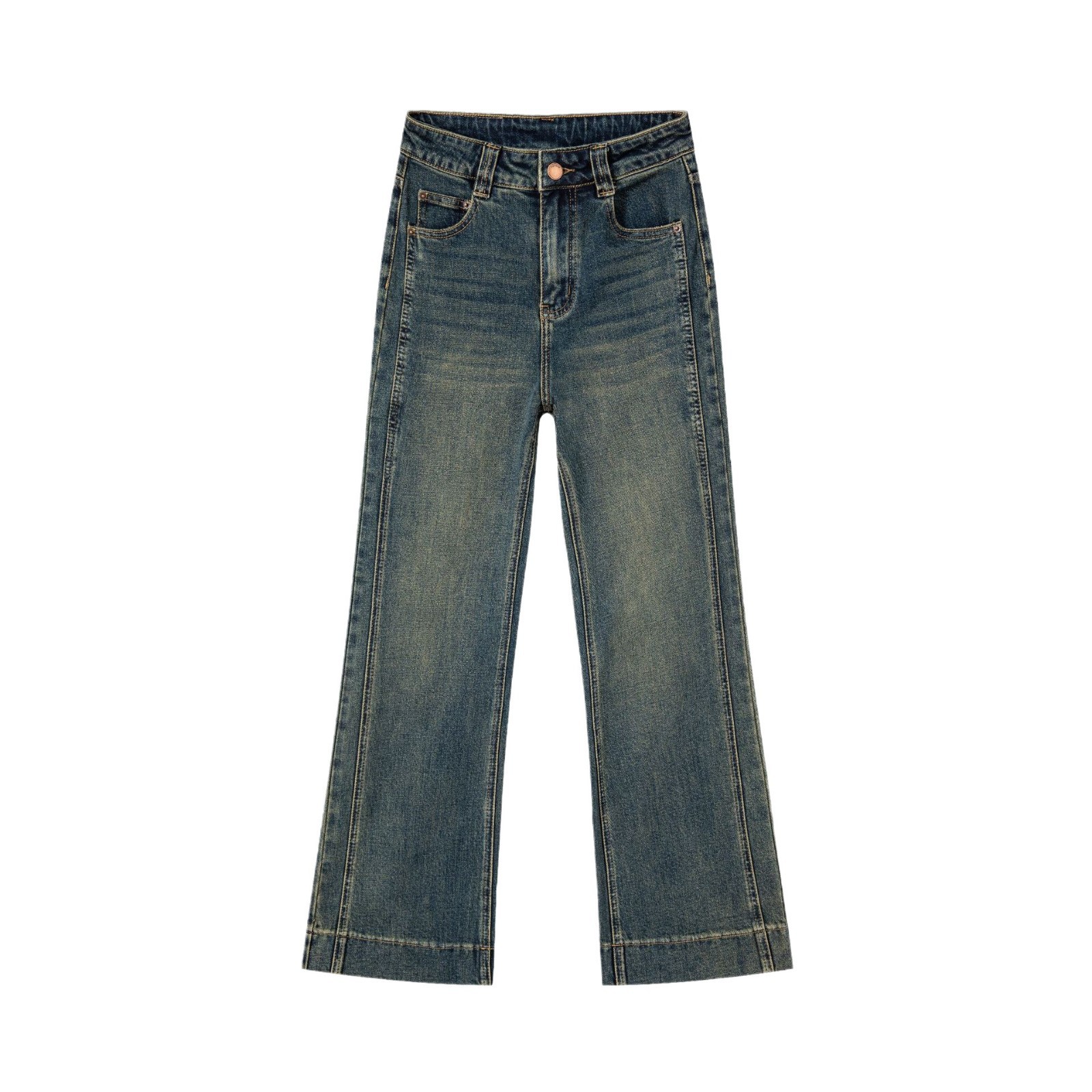 Damkläder Mellan- till exklusiva damkläder Högmidjade smala jeans Dam Vår och sommar Nya vida utsvängda byxor_voghion.com