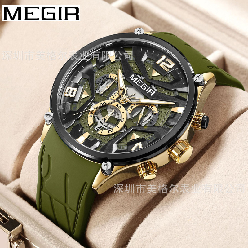 Miguel new men's watch multi-functional chronograph three eyes six needle silicone tape cross-border quartz watch wholesale 2222