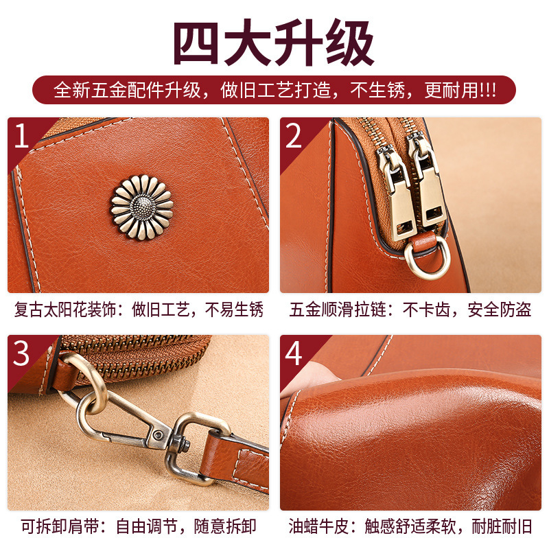 Bolso para teléfono móvil, bandolera para mujer, bandolera de cera de aceite, bolso pequeño de piel de vaca multifuncional para mujer, bolso de concha informal de moda
