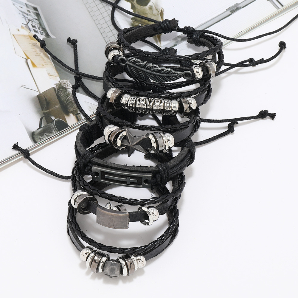 Street Occasion Punk Waves Pu Leather Men's Bangle Men Cord & Leather Bracelets