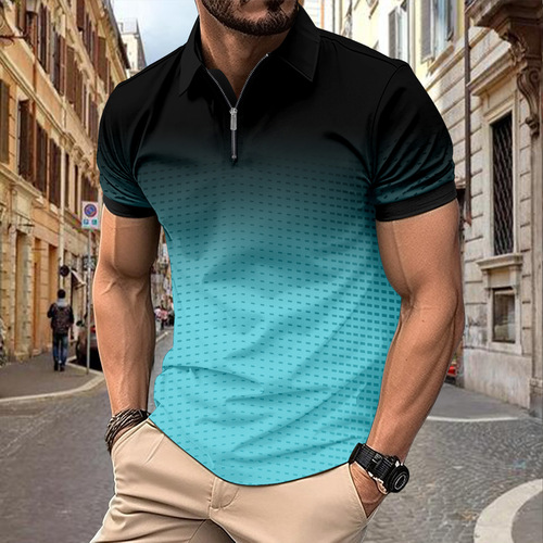 Men's POLO Shirt TEMU Hot Selling Men's Printed Zipper Pattern Flat Fabric Badminton Shirt POLO Shirt