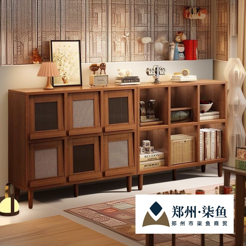 Solid Wood Sideboard Living Room Tea Cabinet Wall Storage Cabinet Japanese Style Grid Cabinet Floor-Standing Storage Cabinet Kitchen Storage Cabinet