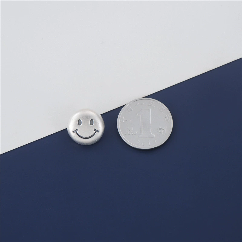 S999 Pure Silver 3D Hard Silver Button Accessories Smiley Face Button Round Bracelet Buckle DIY Braided Rope Necklace Tail Button