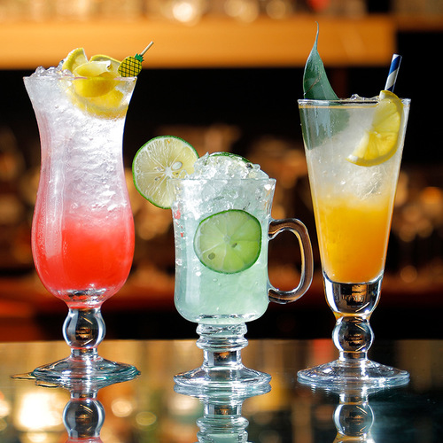 11 cups of milk tea, juice, and drinks, glass home high-leg high-quality cocktail, smoothie, cold beverage, iced tea cups